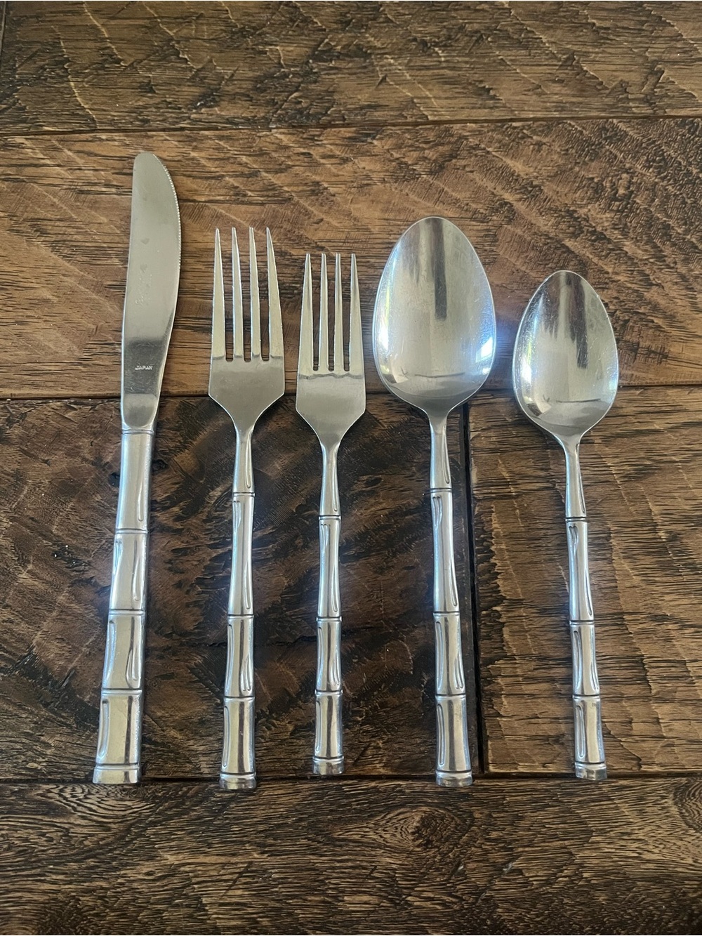 Vintage Rebacraft Stainless Steel Bamboo Japan Set Of 5 pcs. (1 Place setting)